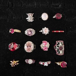 15 Piece Red And Pink Valentines Day Vintage To Costume Ring Lot Bundle Set